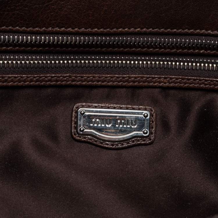 Pre Owned Miu Miu Dark Brown Ruffled Leather Zip Crossbody Bag