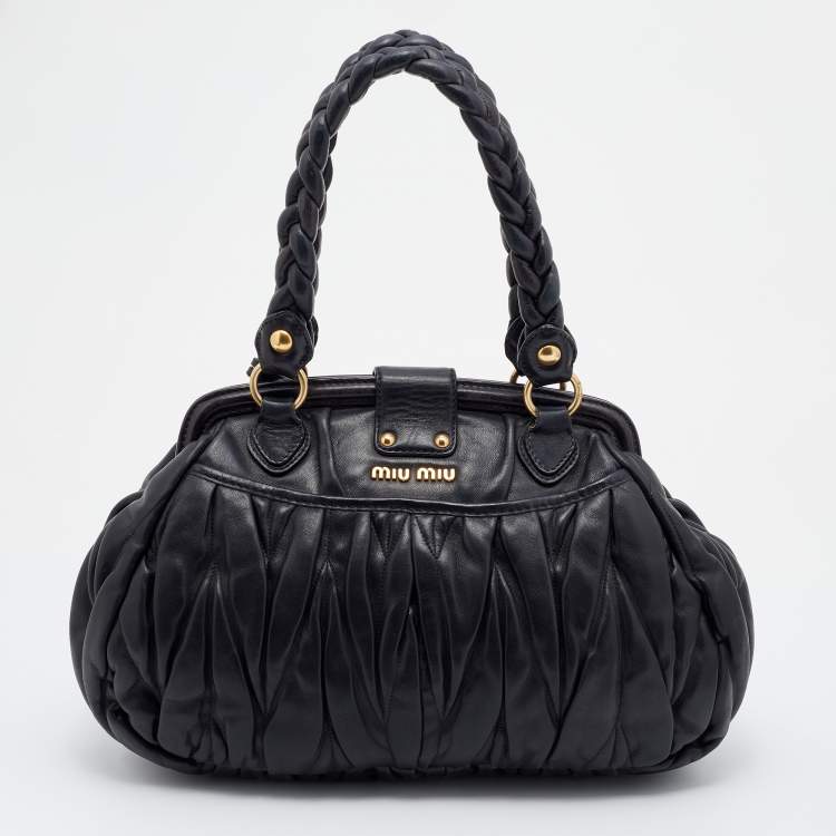 Pre Owned Miu Miu Black Matelassé Leather Coffer Frame Satchel