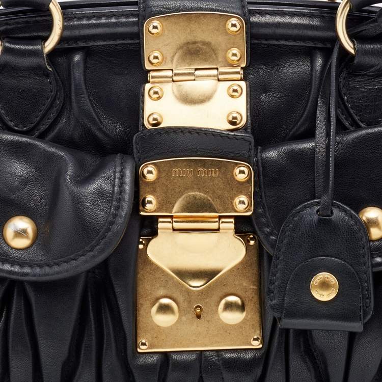 Pre Owned Miu Miu Black Matelassé Leather Coffer Frame Satchel