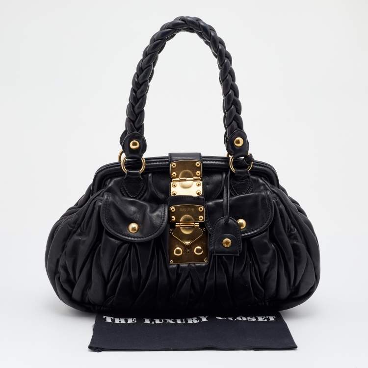 Pre Owned Miu Miu Black Matelassé Leather Coffer Frame Satchel