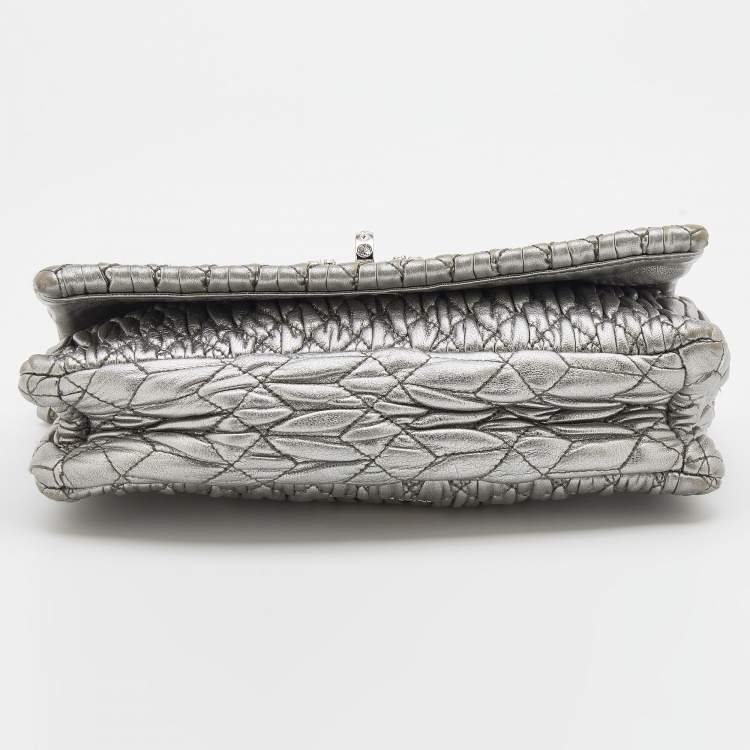 Pre Owned Miu Miu Silver Cloqué Leather Crystal Clutch Bag