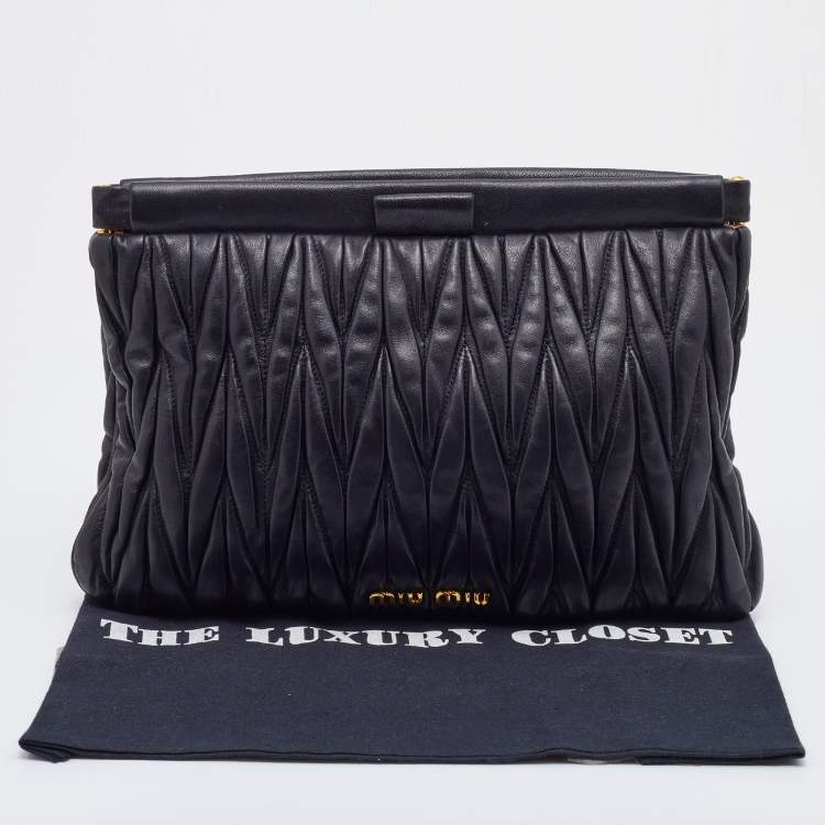Pre Owned Miu Miu Black Matelasse Leather Frame Clutch 