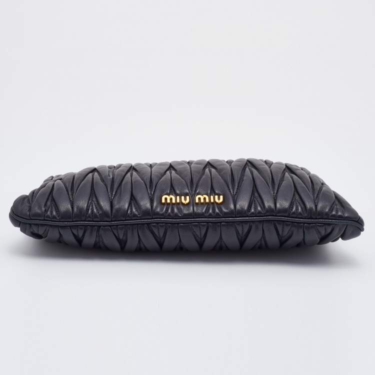Pre Owned Miu Miu Black Matelasse Leather Frame Clutch 