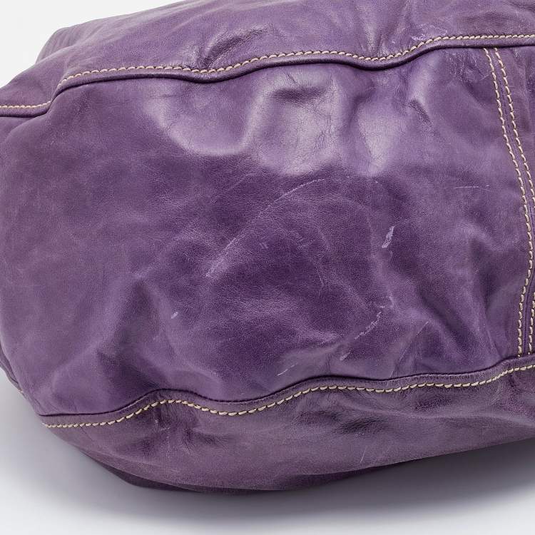 Pre Owned Miu Miu Purple Distressed Leather Metal Frame Satchel