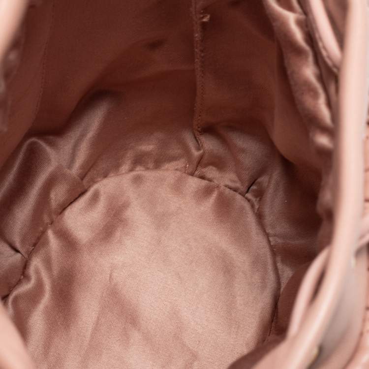 Pre Owned Miu Miu Pink Matelassé Leather Drawstring Bucket Bag