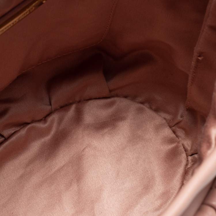 Pre Owned Miu Miu Pink Matelassé Leather Drawstring Bucket Bag
