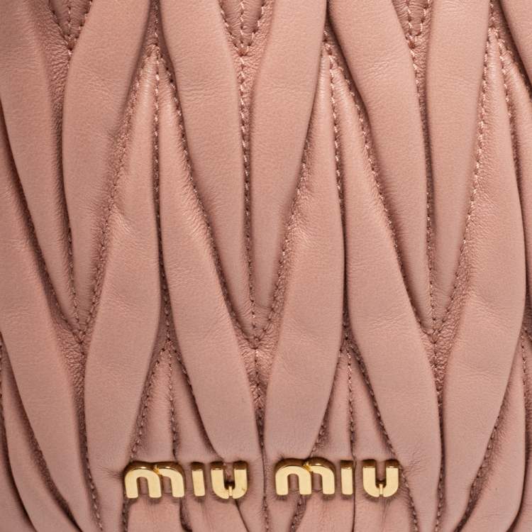 Pre Owned Miu Miu Pink Matelassé Leather Drawstring Bucket Bag