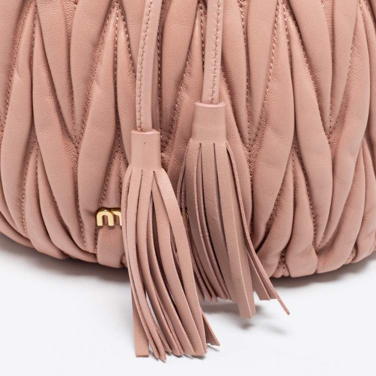 Pre Owned Miu Miu Pink Matelassé Leather Drawstring Bucket Bag