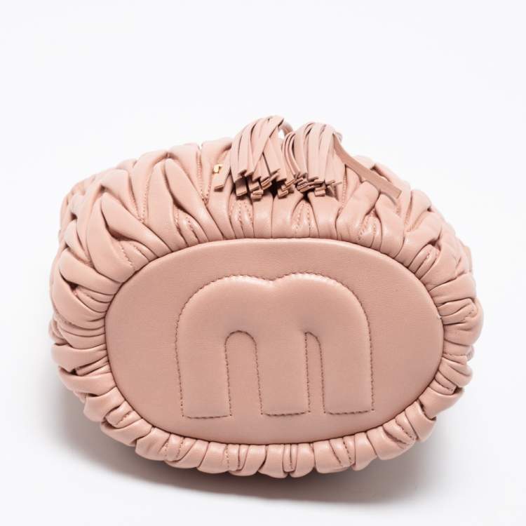 Pre Owned Miu Miu Pink Matelassé Leather Drawstring Bucket Bag