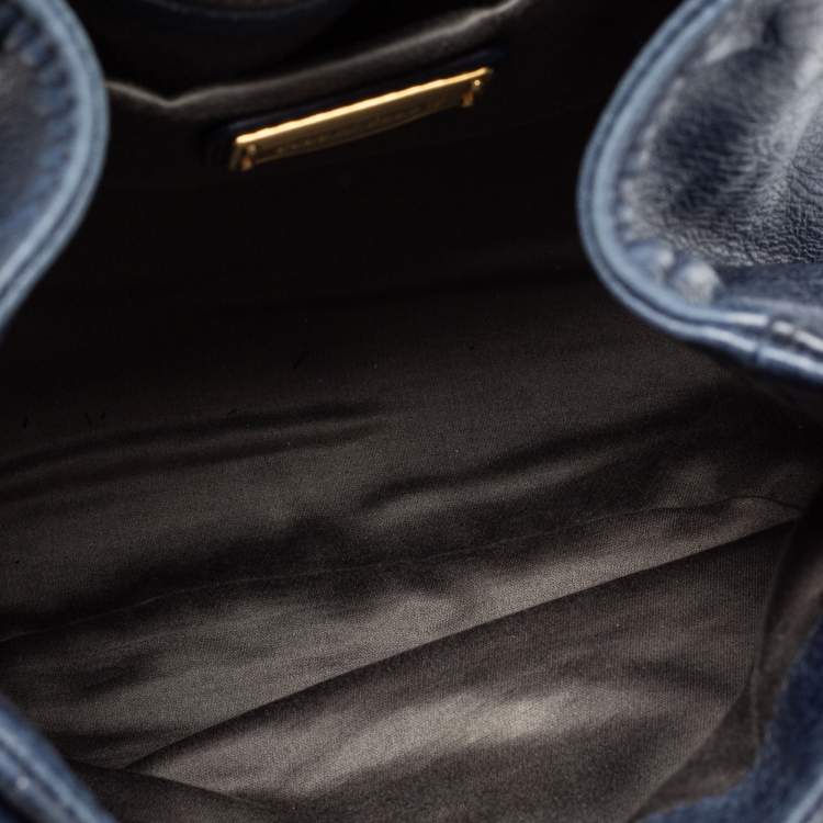 Pre Owned Miu Miu Navy Blue Distressed Leather Bow Satchel