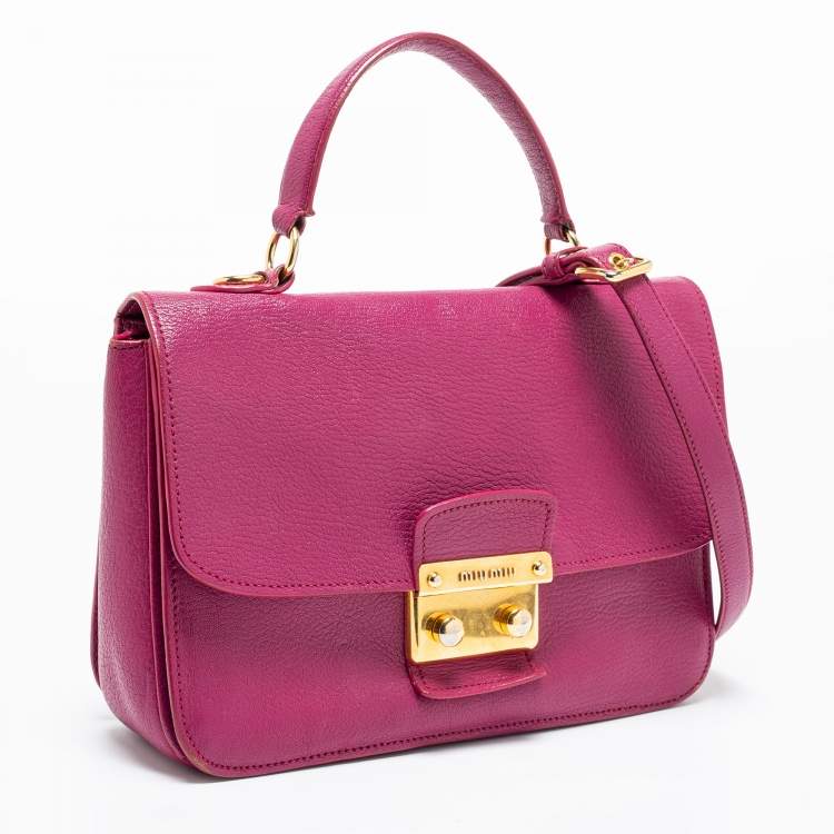 Pre Owned Miu Miu Dark Pink Madras Leather Pushlock Flap Top Handle Bag