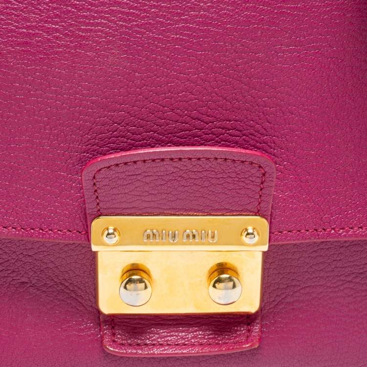 Pre Owned Miu Miu Dark Pink Madras Leather Pushlock Flap Top Handle Bag