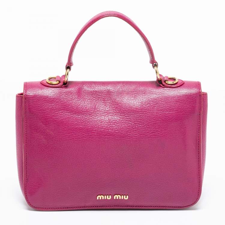 Pre Owned Miu Miu Dark Pink Madras Leather Pushlock Flap Top Handle Bag