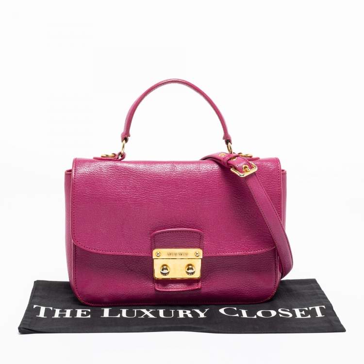 Pre Owned Miu Miu Dark Pink Madras Leather Pushlock Flap Top Handle Bag