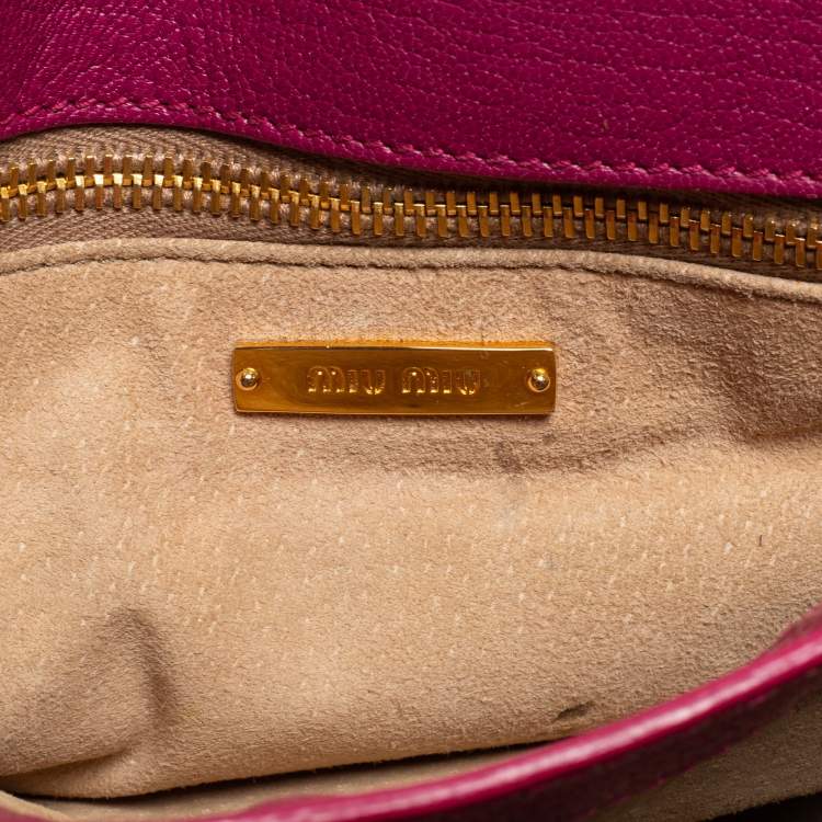 Pre Owned Miu Miu Dark Pink Madras Leather Pushlock Flap Top Handle Bag