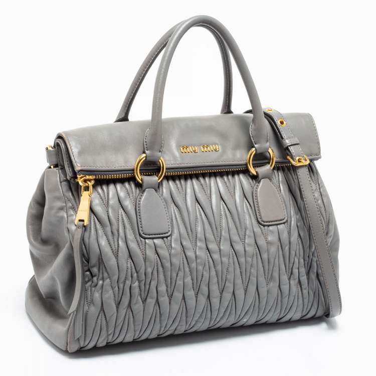 Pre Owned Miu Miu Grey Matelassé Leather Flap Tote