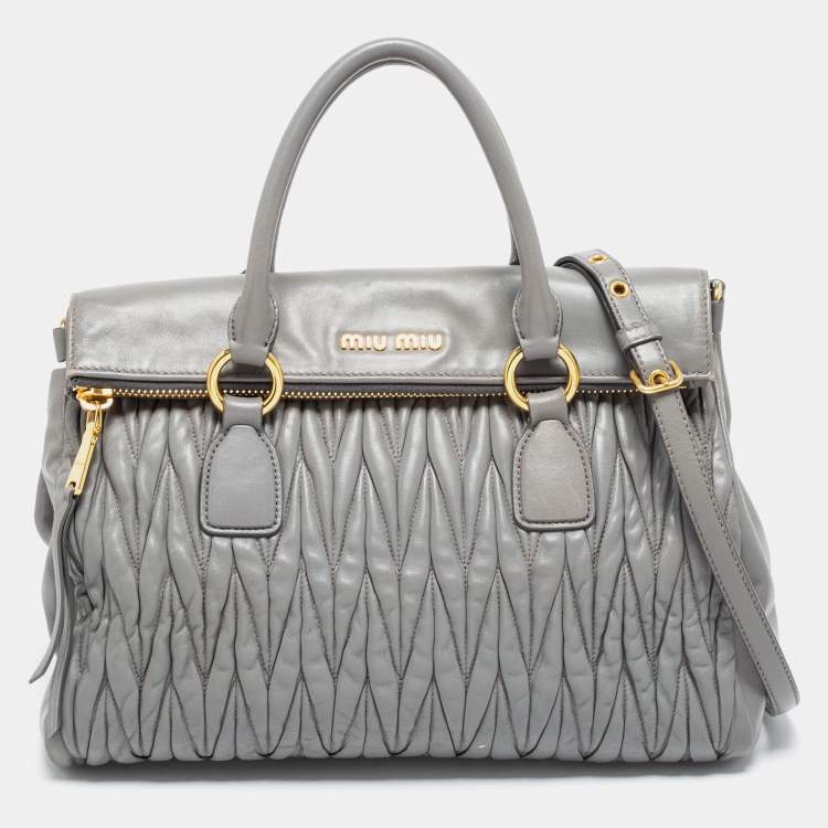 Pre Owned Miu Miu Grey Matelassé Leather Flap Tote