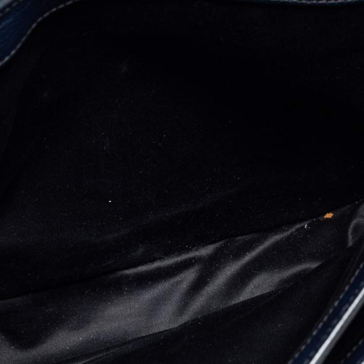 Pre Owned Miu Miu Dark Blue Madras Leather Push Lock Flap Top Handle Bag