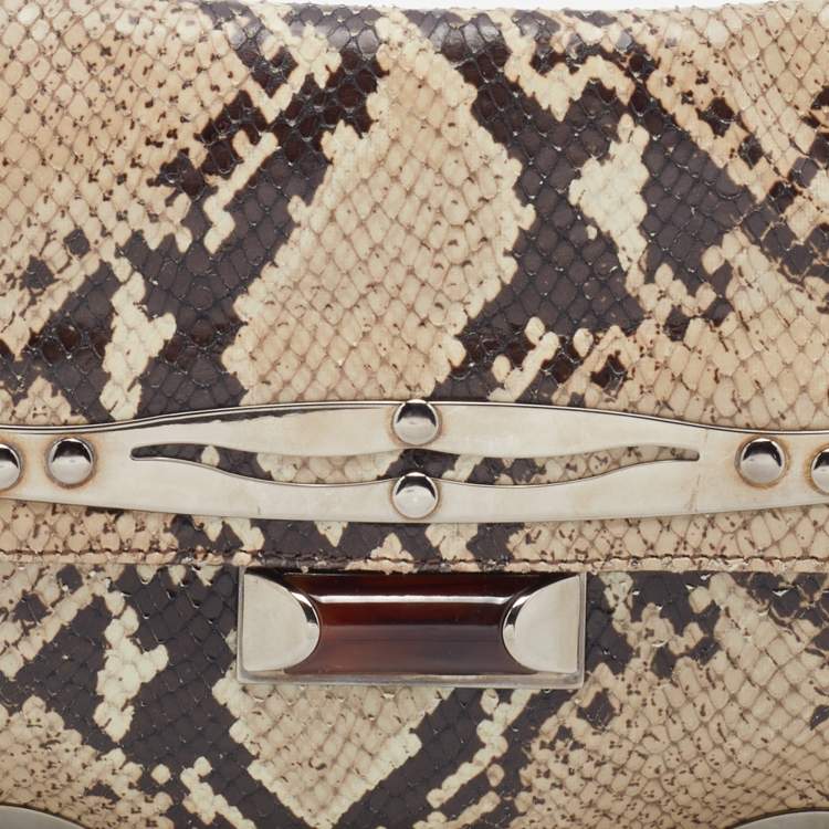 Pre Owned Miu Miu Beige Python Embossed Leather Flap Shoulder Bag