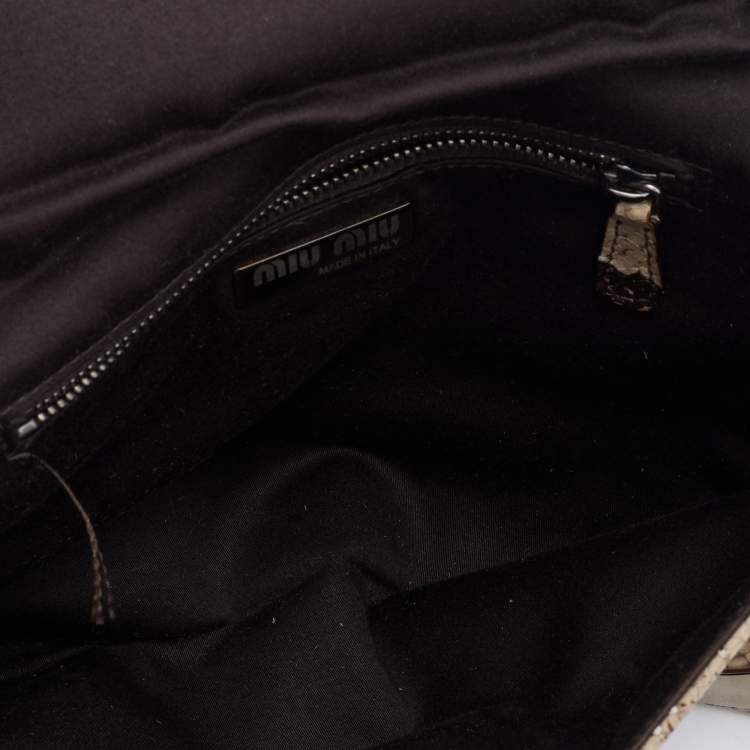 Pre Owned Miu Miu Beige Python Embossed Leather Flap Shoulder Bag