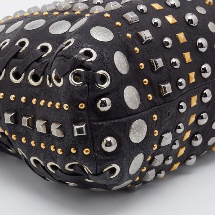 Pre Owned Miu Miu Black Leather Studded Monk Bag