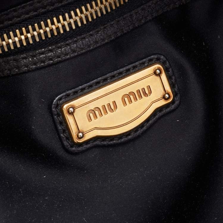 Pre Owned Miu Miu Black Leather Studded Monk Bag