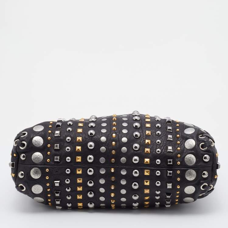 Pre Owned Miu Miu Black Leather Studded Monk Bag