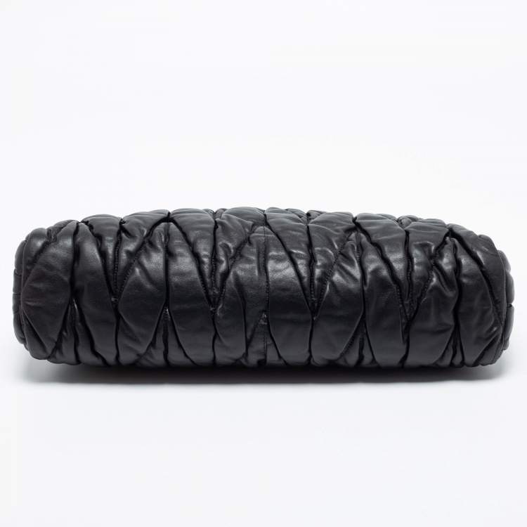Pre Owned Miu Miu Black Matelassé Leather Frame Clutch