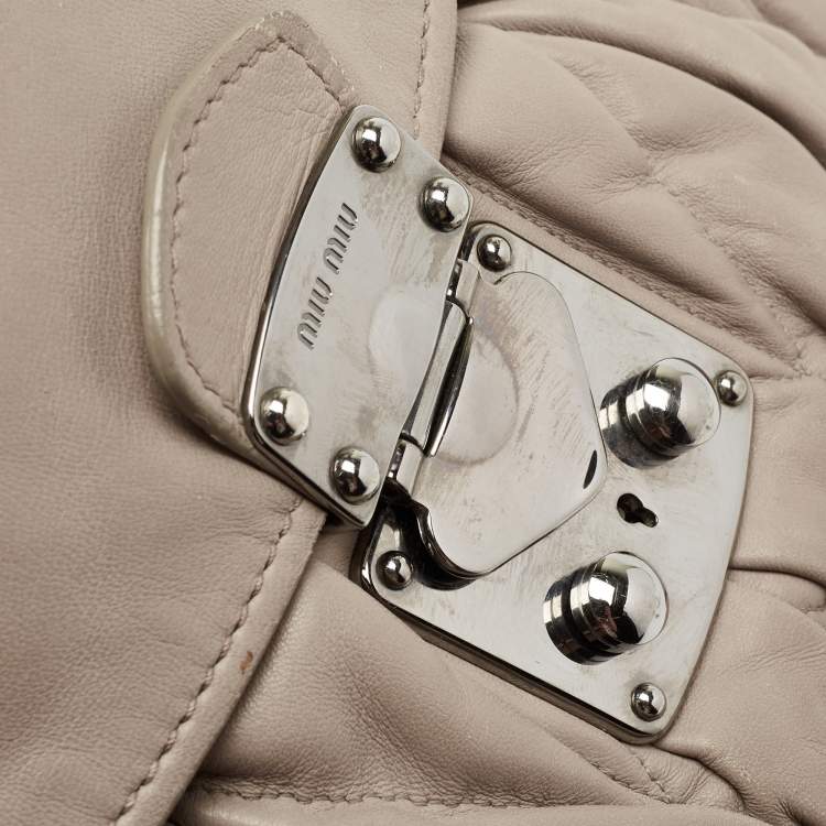 Pre Owned Miu Miu Beige Matelasse Leather Sacca 2 Shoulder Bag