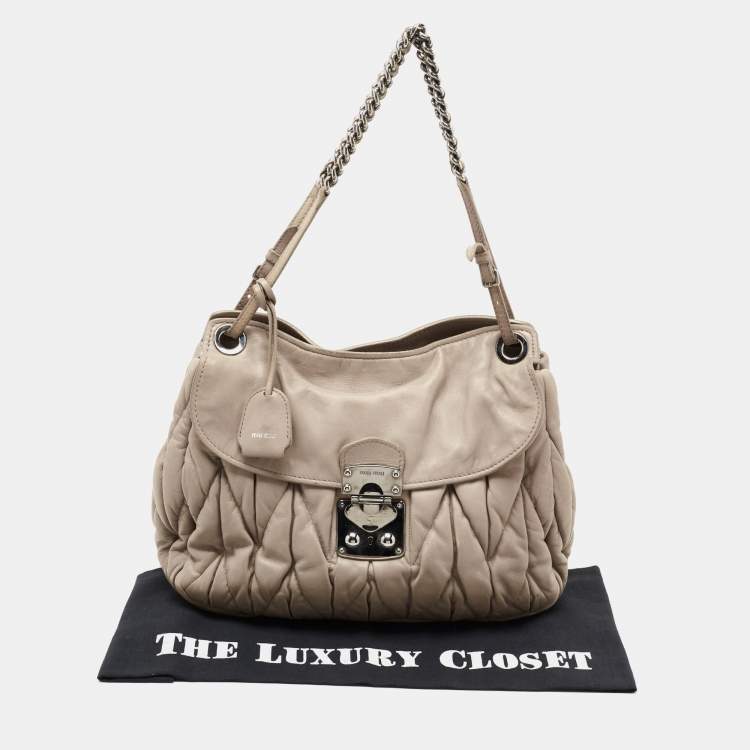 Pre Owned Miu Miu Beige Matelasse Leather Sacca 2 Shoulder Bag