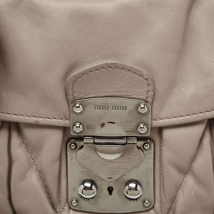 Pre Owned Miu Miu Beige Matelasse Leather Sacca 2 Shoulder Bag