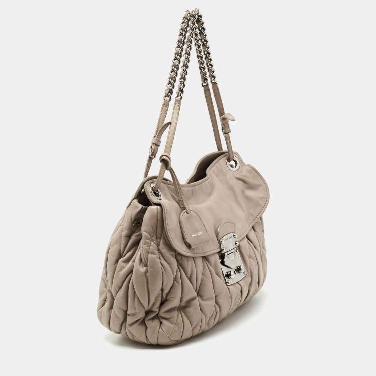 Pre Owned Miu Miu Beige Matelasse Leather Sacca 2 Shoulder Bag