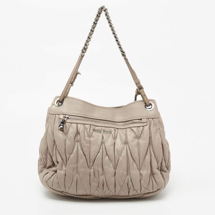 Pre Owned Miu Miu Beige Matelasse Leather Sacca 2 Shoulder Bag