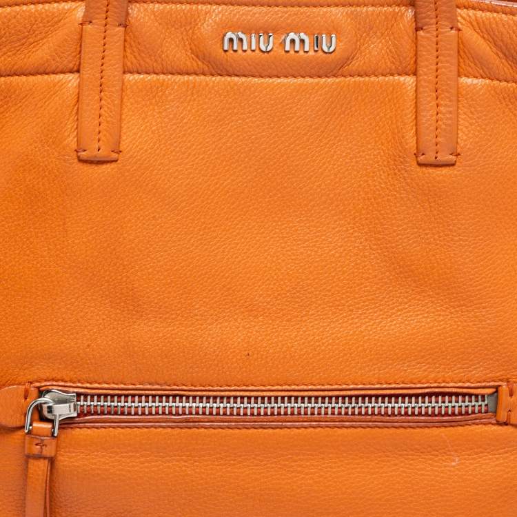 Pre Owned Miu Miu Orange Vitello Daino Leather Front Zipped Shopper Tote