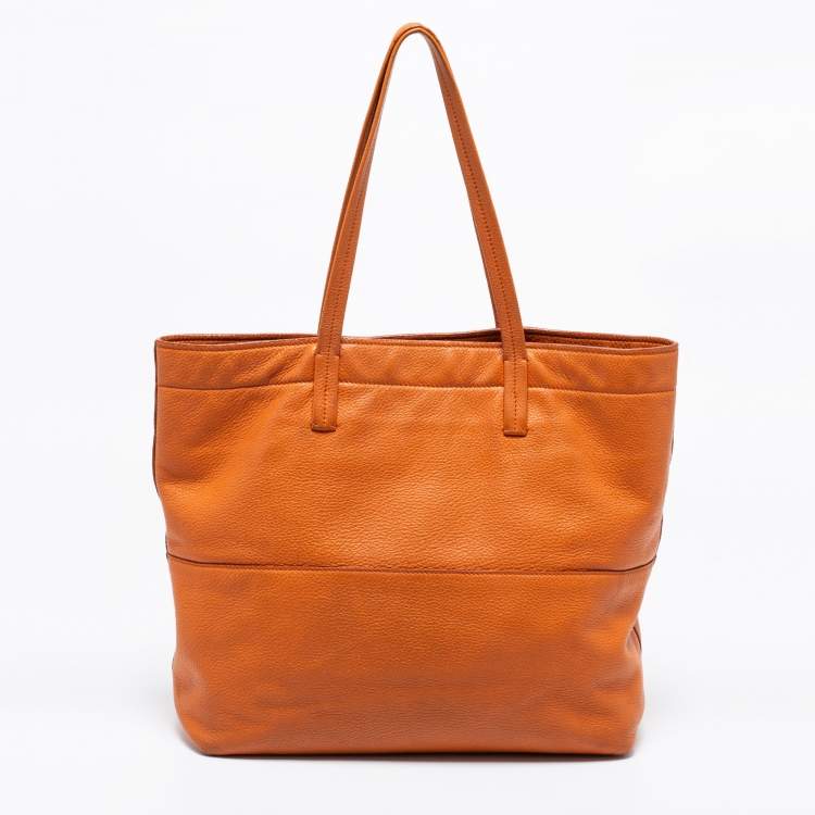 Pre Owned Miu Miu Orange Vitello Daino Leather Front Zipped Shopper Tote
