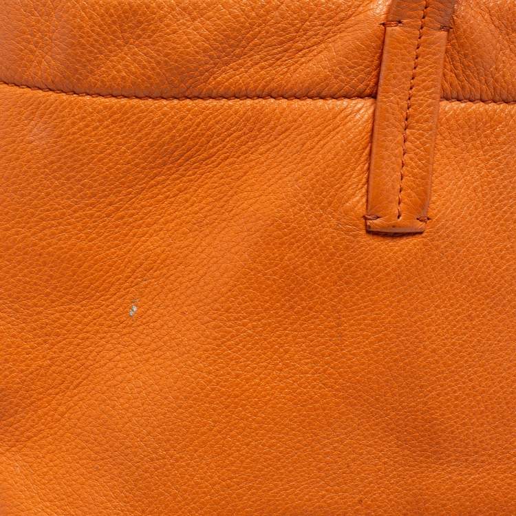 Pre Owned Miu Miu Orange Vitello Daino Leather Front Zipped Shopper Tote