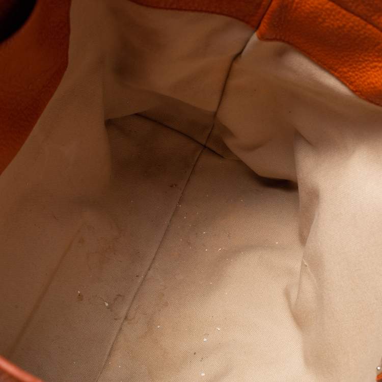 Pre Owned Miu Miu Orange Vitello Daino Leather Front Zipped Shopper Tote
