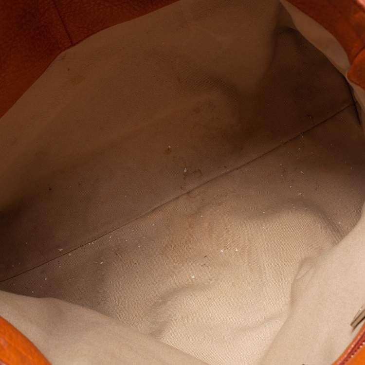 Pre Owned Miu Miu Orange Vitello Daino Leather Front Zipped Shopper Tote