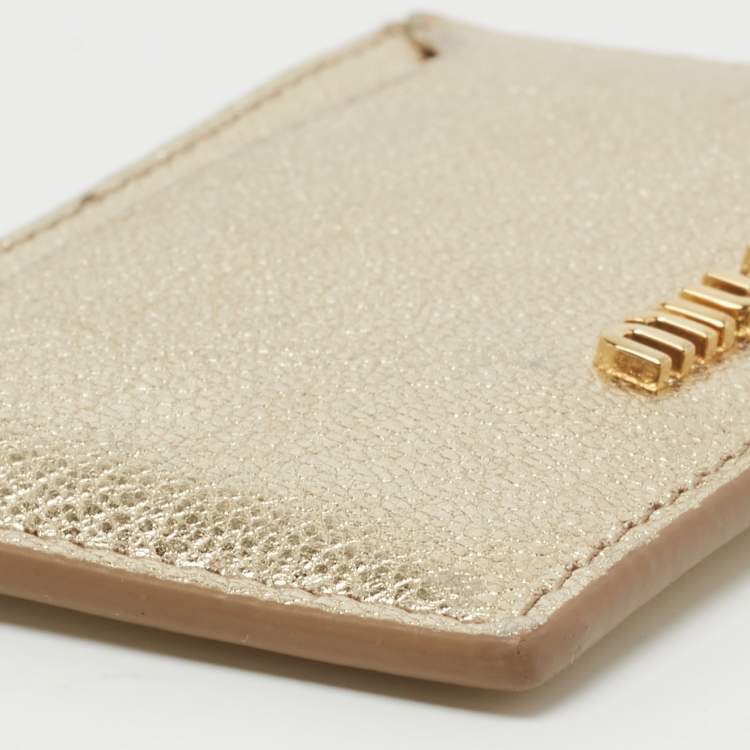 Pre Owned Miu Miu Metallic Gold Madras Leather Card Holder