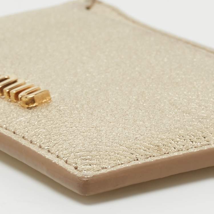 Pre Owned Miu Miu Metallic Gold Madras Leather Card Holder
