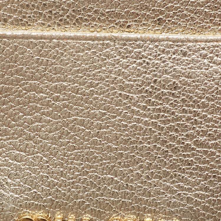 Pre Owned Miu Miu Metallic Gold Madras Leather Card Holder