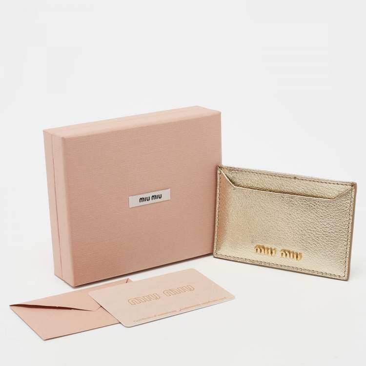 Pre Owned Miu Miu Metallic Gold Madras Leather Card Holder