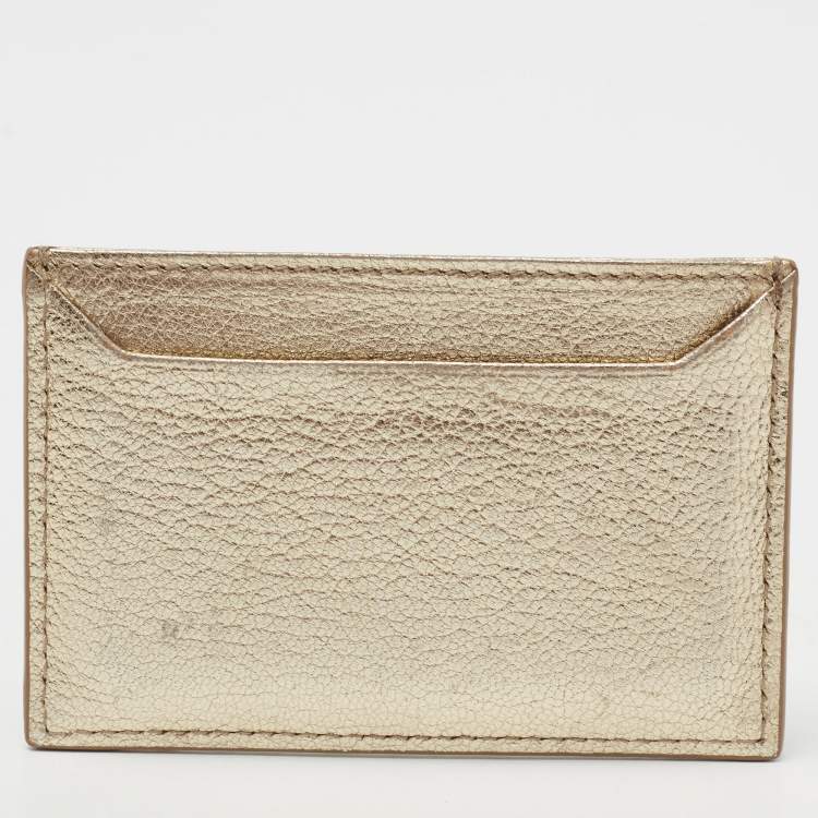 Pre Owned Miu Miu Metallic Gold Madras Leather Card Holder