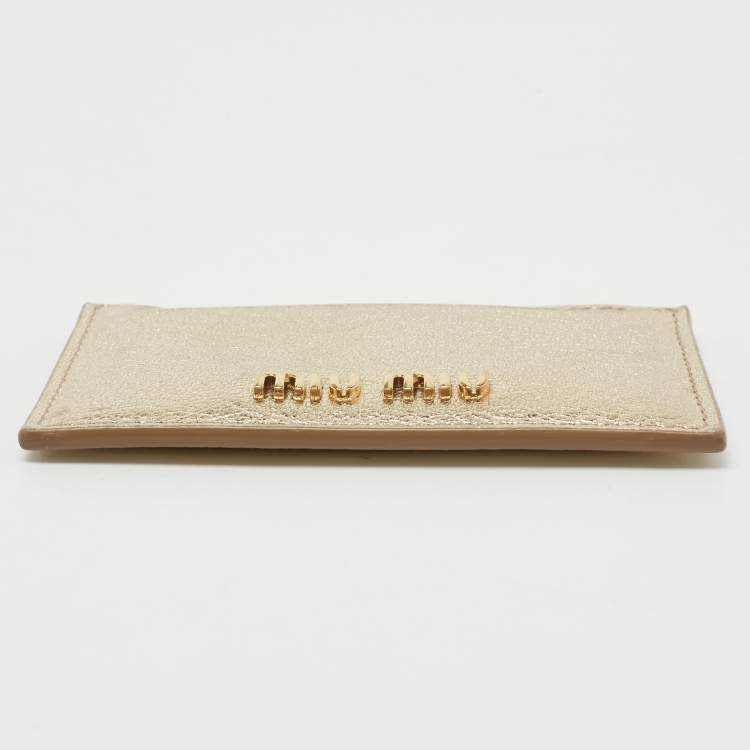 Pre Owned Miu Miu Metallic Gold Madras Leather Card Holder