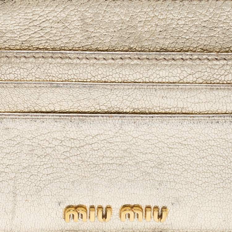 Pre Owned Miu Miu Metallic Gold Leather Madras Card Holder
