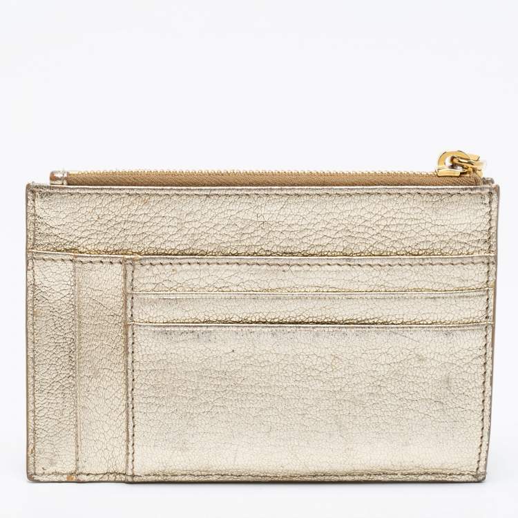 Pre Owned Miu Miu Metallic Gold Leather Madras Card Holder