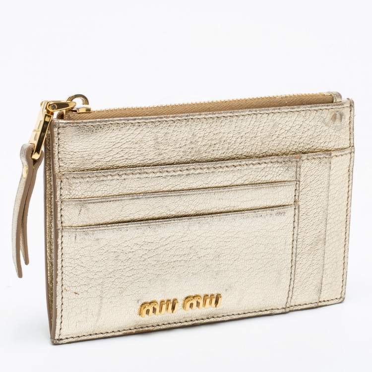 Pre Owned Miu Miu Metallic Gold Leather Madras Card Holder