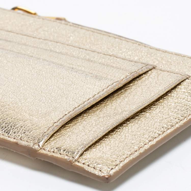 Pre Owned Miu Miu Metallic Gold Leather Madras Card Holder