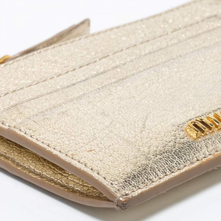 Pre Owned Miu Miu Metallic Gold Leather Madras Card Holder