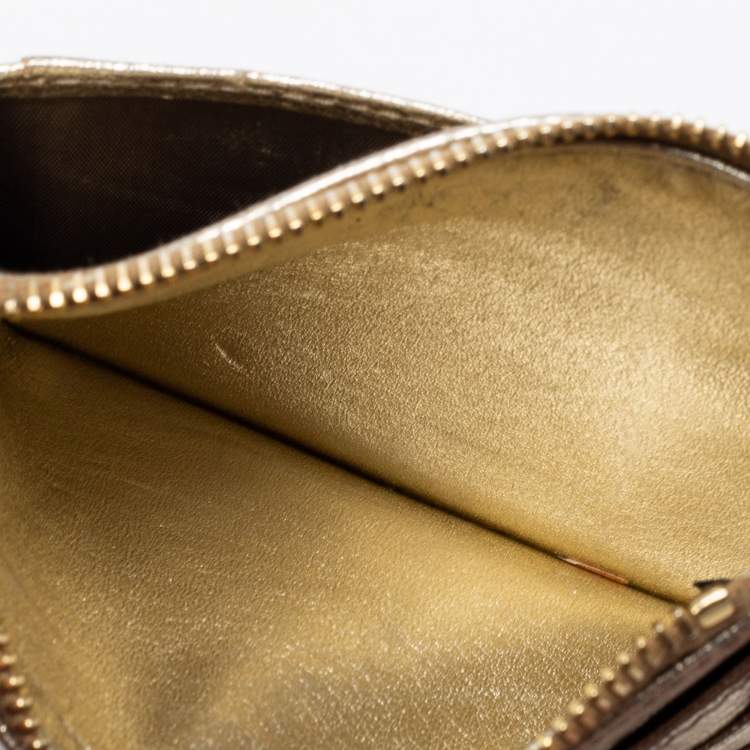 Pre Owned Miu Miu Metallic Gold Leather Madras Card Holder